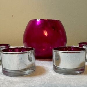 Crate & Barrel Pink and Silver Candle Holder Set